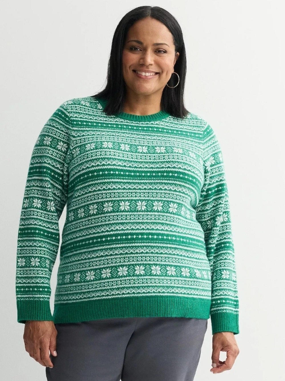 Croft Barrow Green Fair Isle Crewneck Sweater - Women